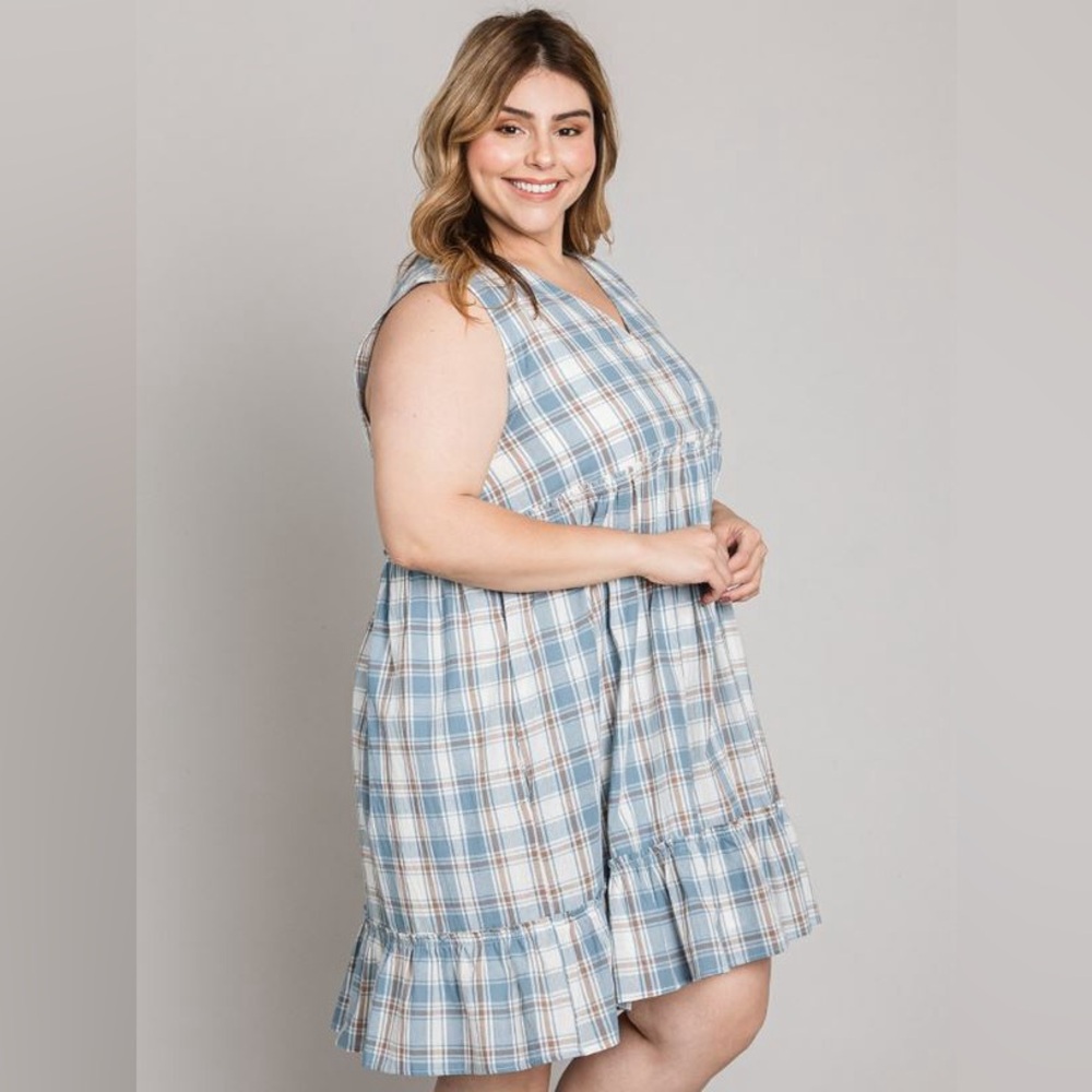 Plus Size Checker Ruffle Bottom Dress - Picture 3 of 4